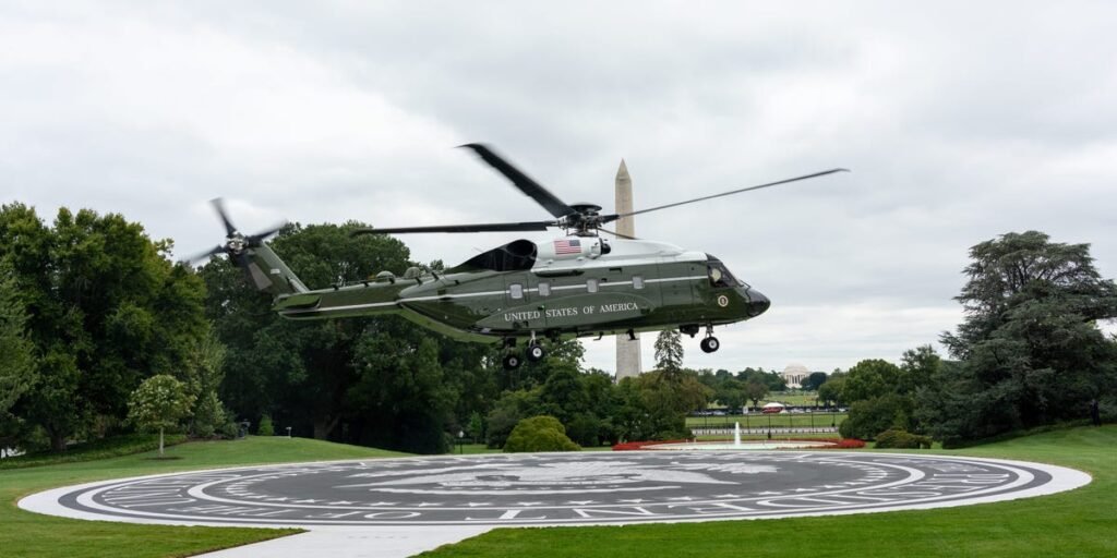 See Trump’s first public liftoff from the $6 million Lockheed-funded helipad built to protect the White House lawn