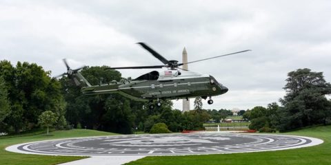 See Trump’s first public liftoff from the $6 million Lockheed-funded helipad built to protect the White House lawn