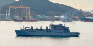 A US Navy supply ship just finished up major maintenance work at a South Korean shipyard for the first time