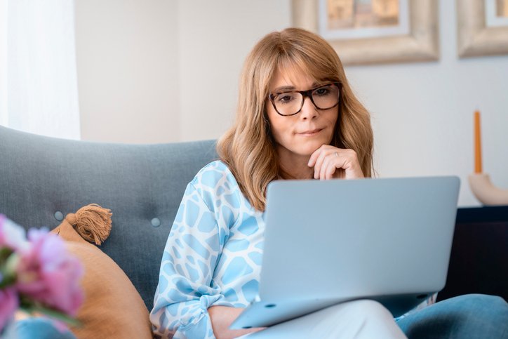 A woman reviewing her retirement plan.