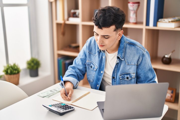 A man filing his taxes.