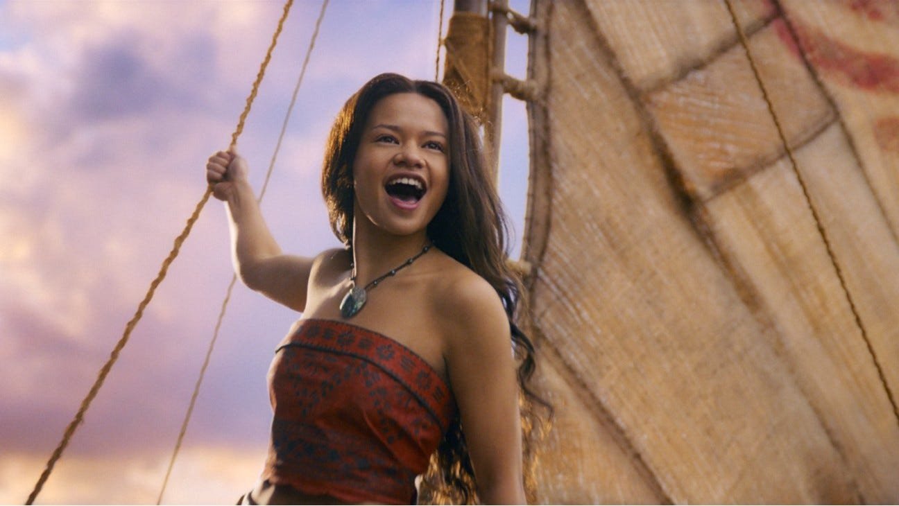 Moana live action holding onto sail