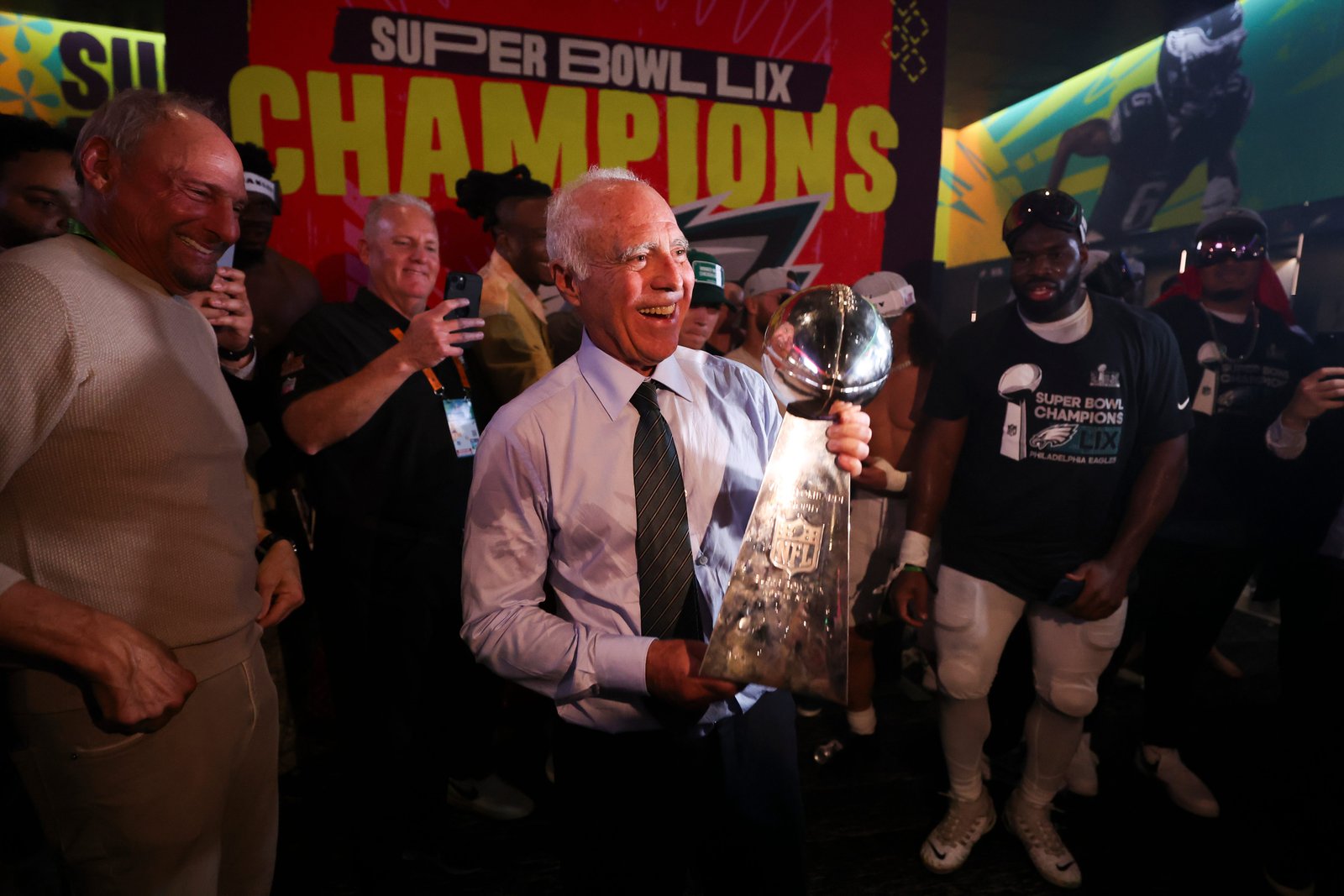 Billionaire Jeffrey Lurie, the owner of the Philadelphia Eagles, celebrated the team's 2025 Super Bowl win.