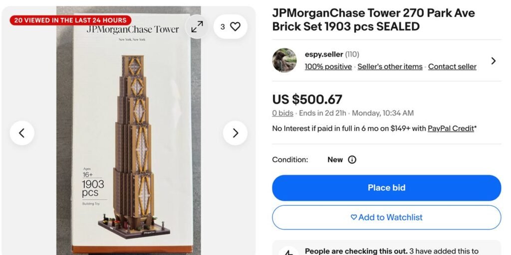 A LEGO-style replica of JPMorgan’s new 270 Park skyscraper has an internal waitlist and is listed for 0 on eBay