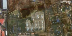 Satellite images show Russia put up anti-drone nets to protect its fuel tanks. A Ukrainian attack punched through. Satellite images show Russia put up anti-drone nets to protect its fuel tanks. A Ukrainian attack punched through.