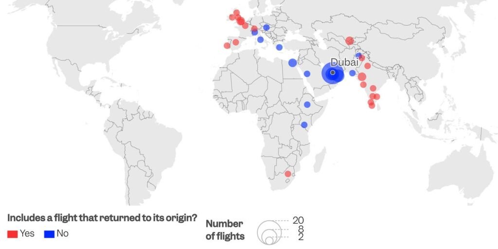 MAPPED: 65 planes were diverted as a drone strike caused flight chaos at Dubai Airport once again