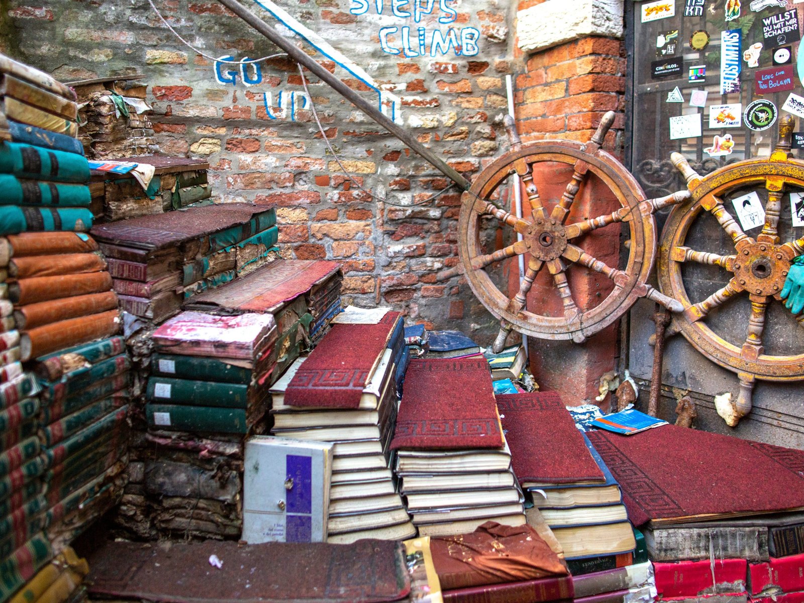 In Venice's Libreria Acqua Alta, the steps are made from books.