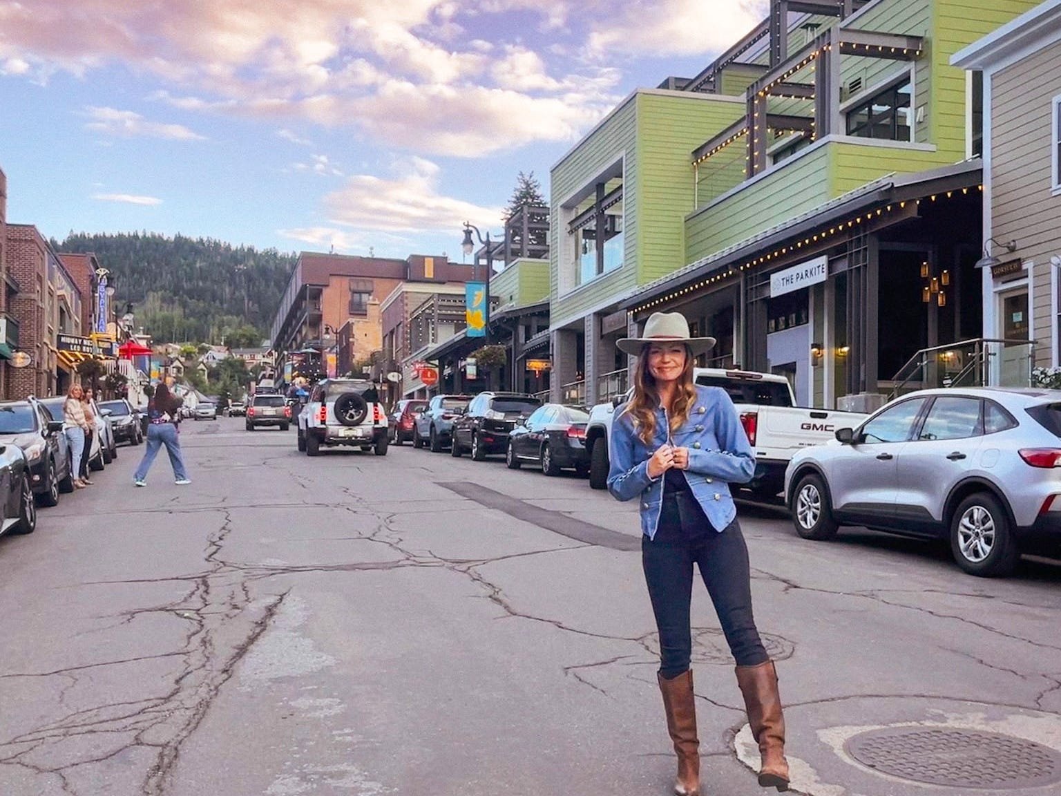 Emily standing in front of Main Street in Park City, Utah.