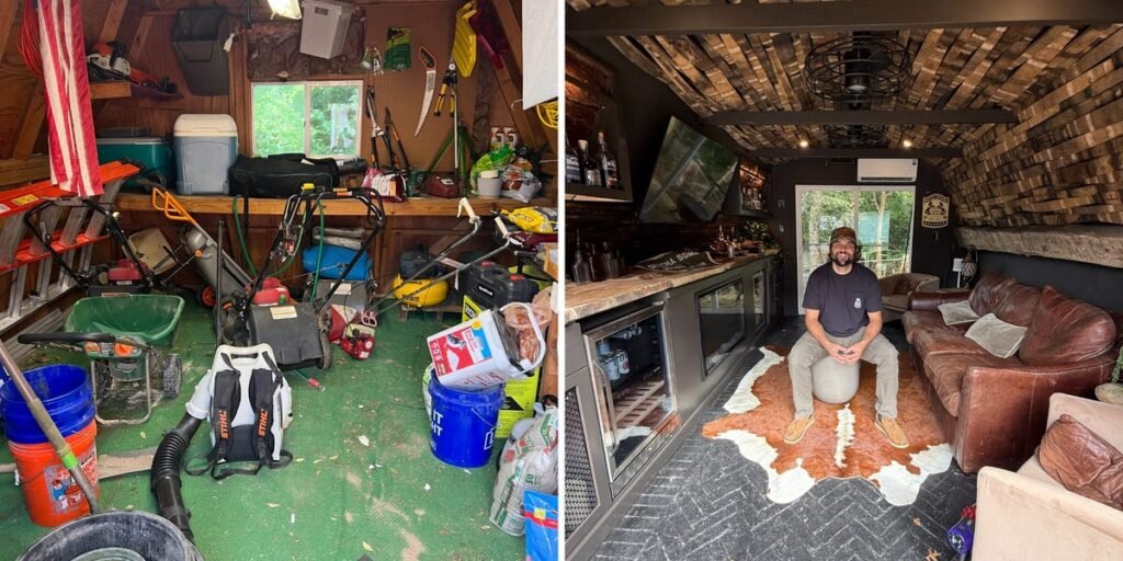 A man spent ,000 transforming his old tool shed into an impressive man cave that doubles as a whiskey and cigar lounge A man spent ,000 transforming his old tool shed into an impressive man cave that doubles as a whiskey and cigar lounge