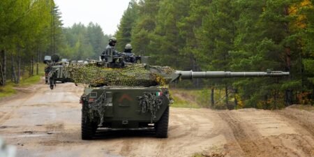 A Ukrainian crew said its Italian tank gun hit a house that was 120 football fields away