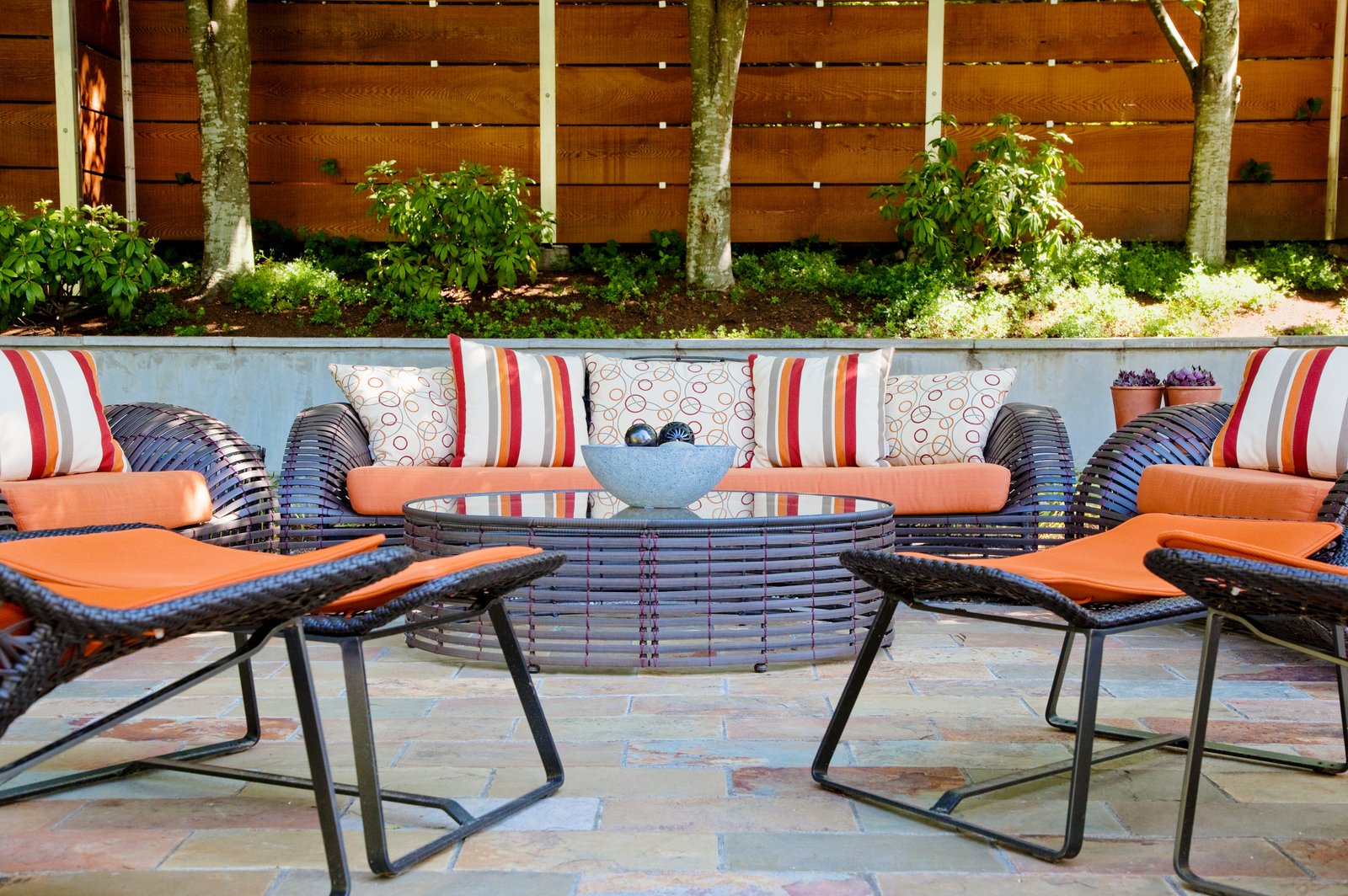 Seating area around a table outdoors