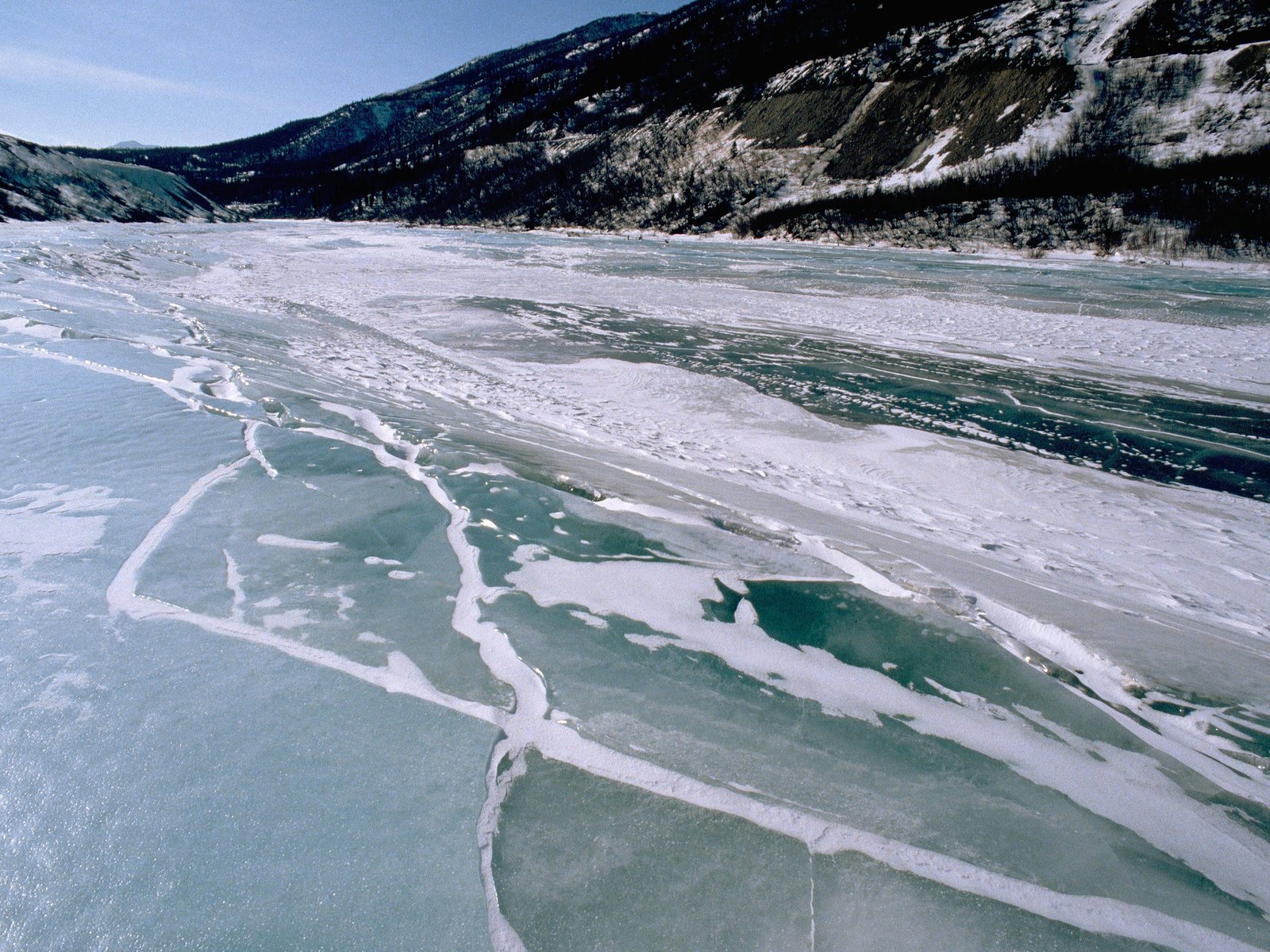The frozen Nenena River in Alaska.