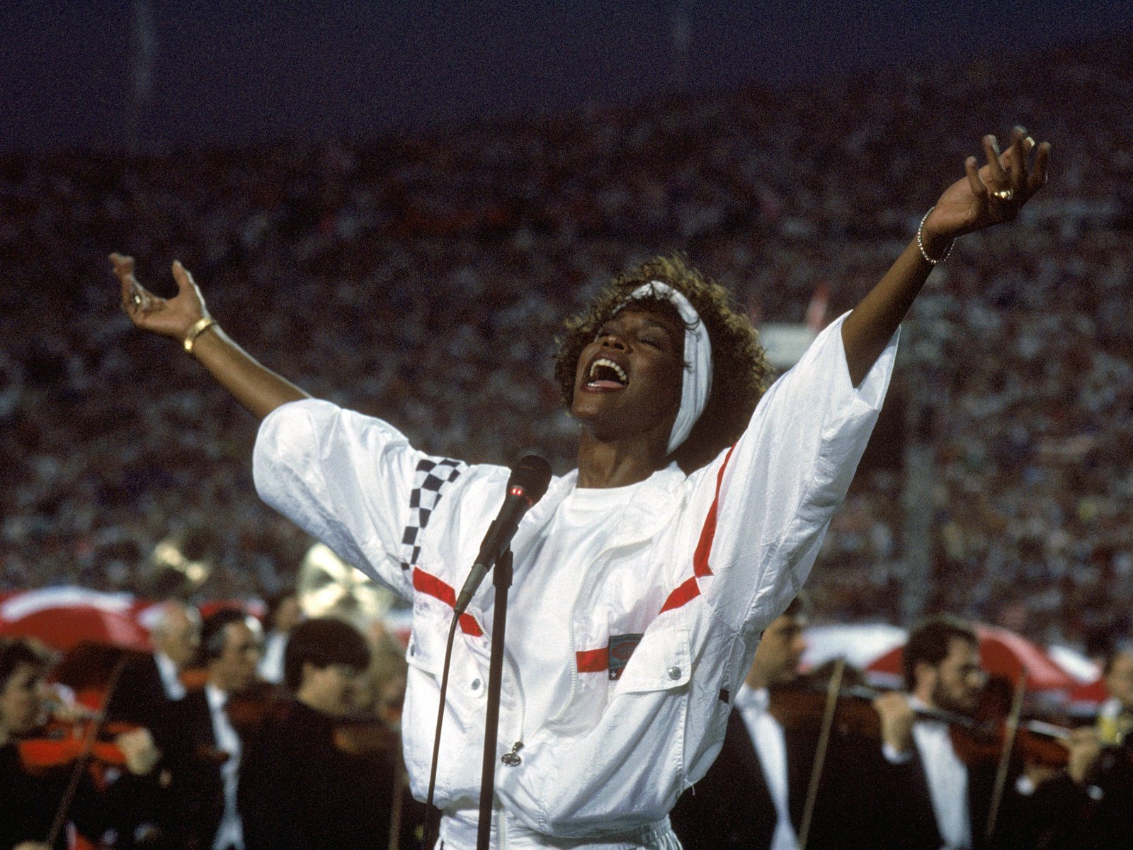 Whitney Houston performing the national anthem