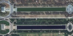 Before-and-after satellite photos show Trump’s changes to the Lincoln Memorial Reflecting Pool in Washington, DC