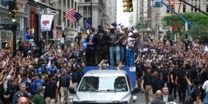 The Financial District turned orange and blue to celebrate the Knicks’ first NBA championship in 53 years The Financial District turned orange and blue to celebrate the Knicks’ first NBA championship in 53 years