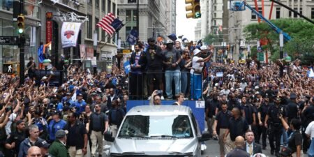 The Financial District turned orange and blue to celebrate the Knicks’ first NBA championship in 53 years