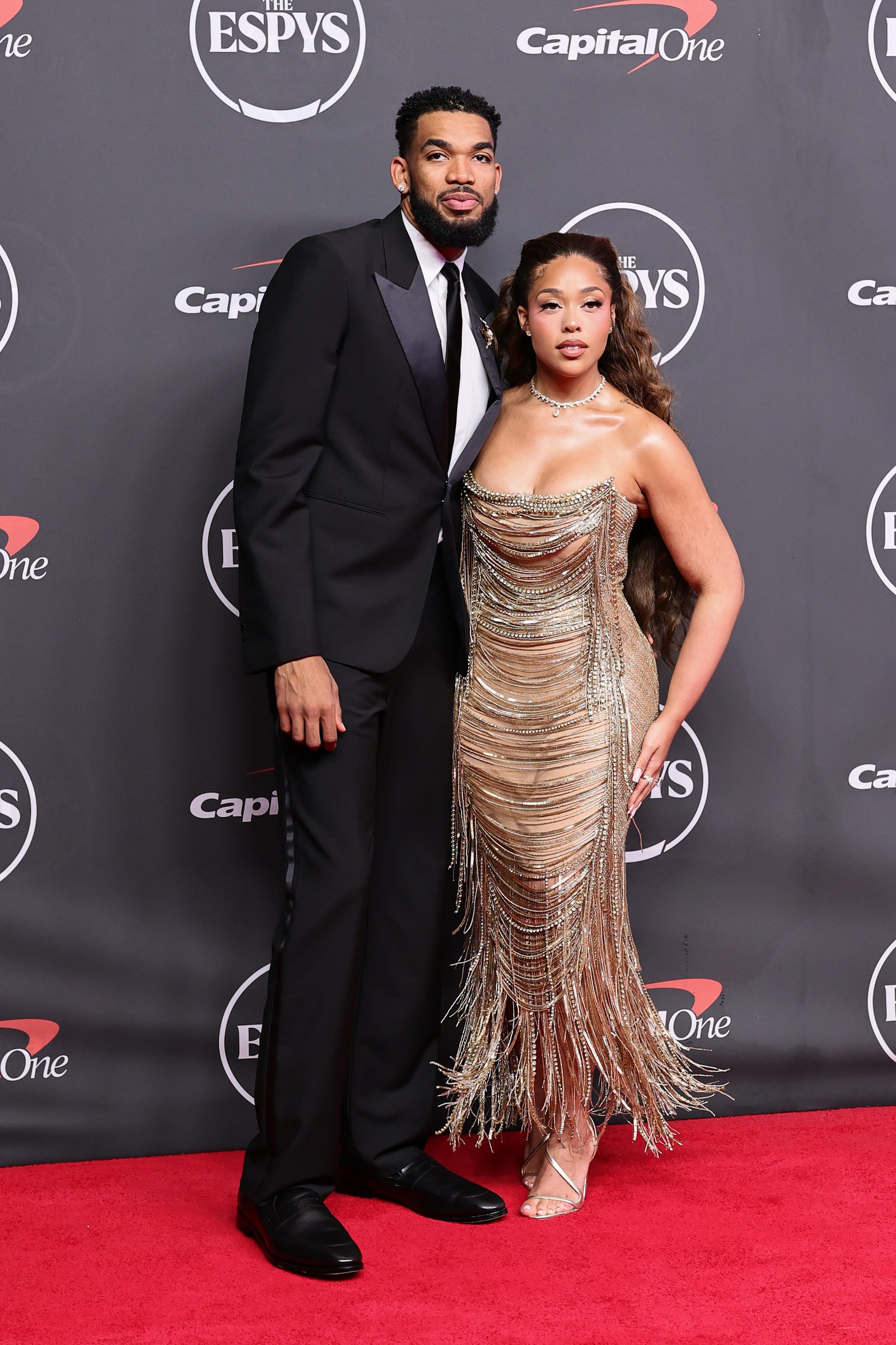 Karl-Anthony Towns and Jordyn Woods attend the 2026 ESPY Awards in July 2026.
