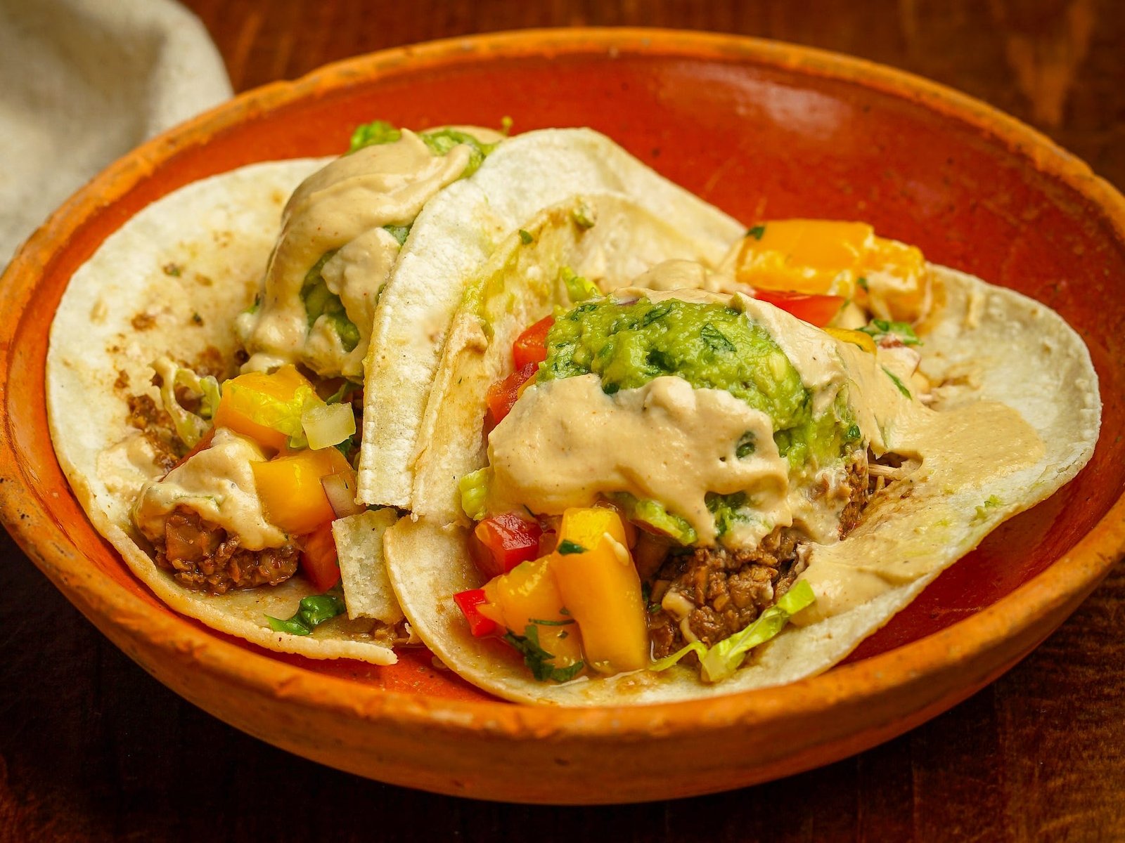Vegan tacos made with mushrooms and walnuts on a plate