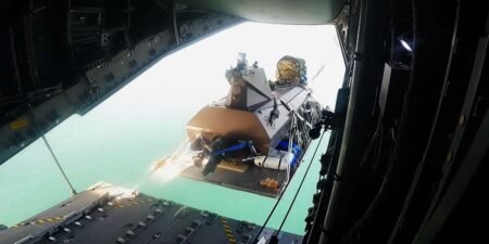 The UK Navy is hurling drone boats out of planes at 1,300 feet to solve one of their major drawbacks The UK Navy is hurling drone boats out of planes at 1,300 feet to solve one of their major drawbacks
