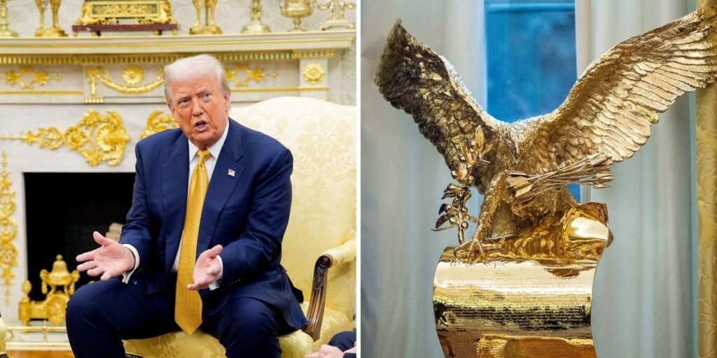 Gold sculptures, Rose Garden statues, and paintings of Trump: All of the new artwork Trump has added to the White House Gold sculptures, Rose Garden statues, and paintings of Trump: All of the new artwork Trump has added to the White House