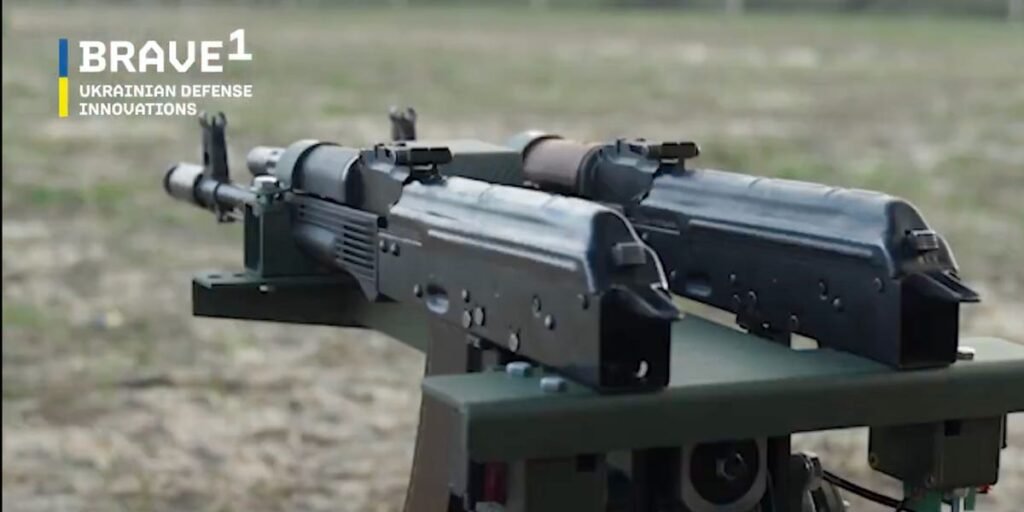 Ukrainians slapped twin AK rifles on a drone with wheels to make a cheap mobile turret Ukrainians slapped twin AK rifles on a drone with wheels to make a cheap mobile turret